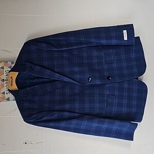 Calvin Klein Jacket Formal Business Suit Blue Checkered Size 16